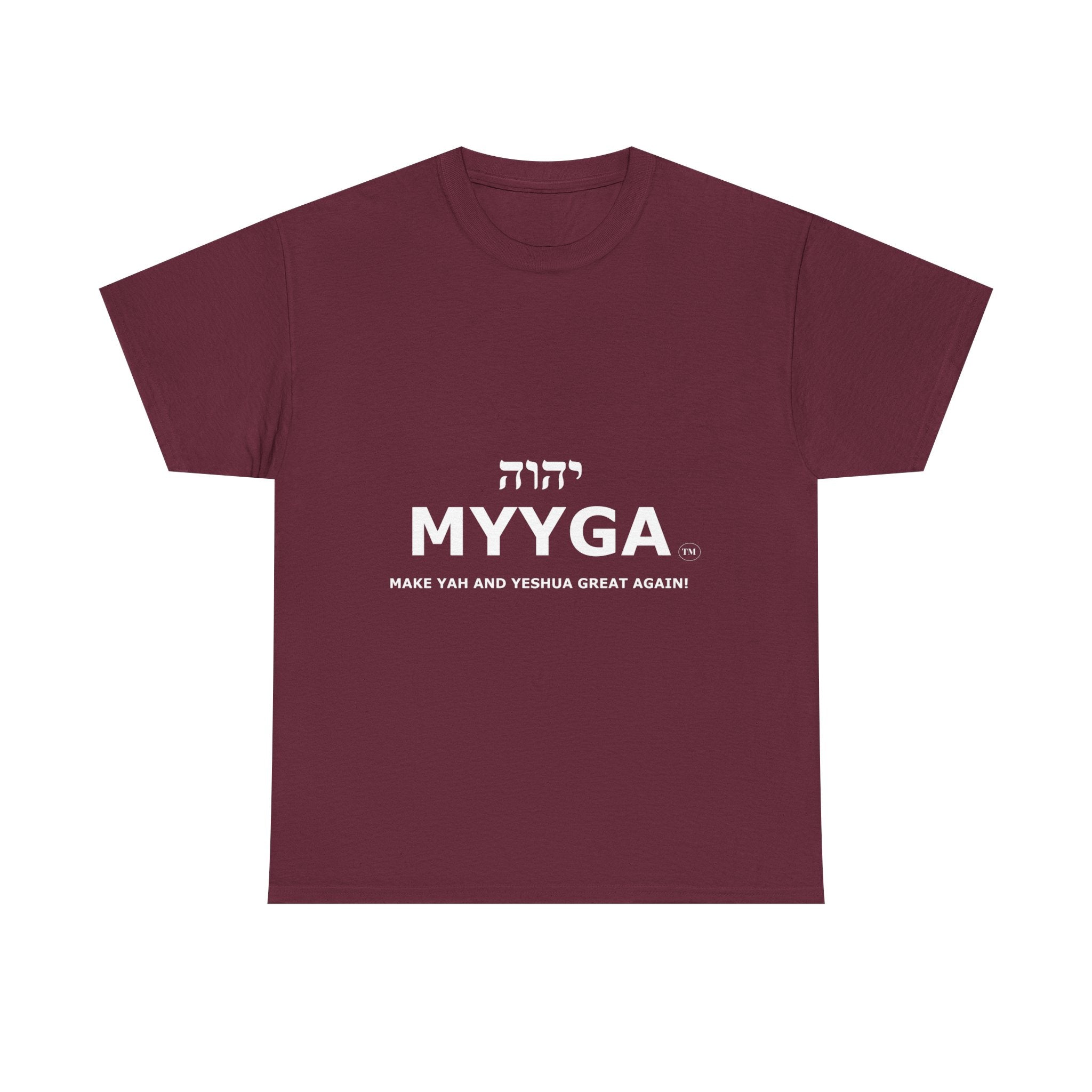 MYYGA - Make Yah And Yahshua Great Again - logo tee | Hebrew lettering graphic shirt