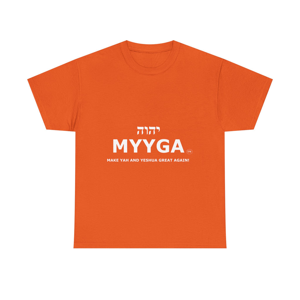 MYYGA - Make Yah And Yahshua Great Again - logo tee | Hebrew lettering graphic shirt