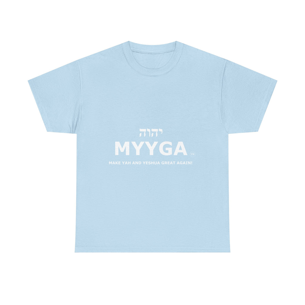 MYYGA - Make Yah And Yahshua Great Again - logo tee | Hebrew lettering graphic shirt