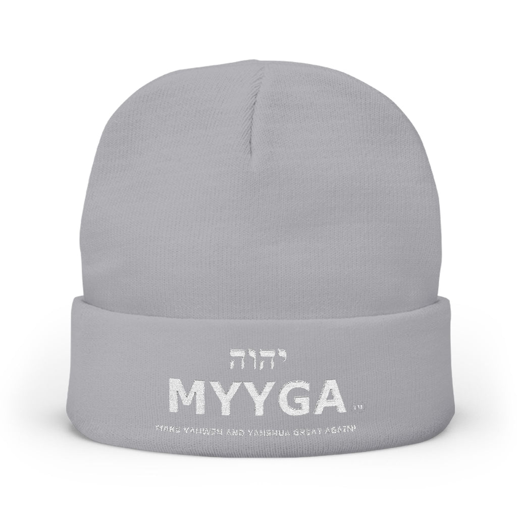 MYYGA - Make Yahweh And Yahshua Great Again - Embroidered Knit Beanie | Distressed Hebrew Accent