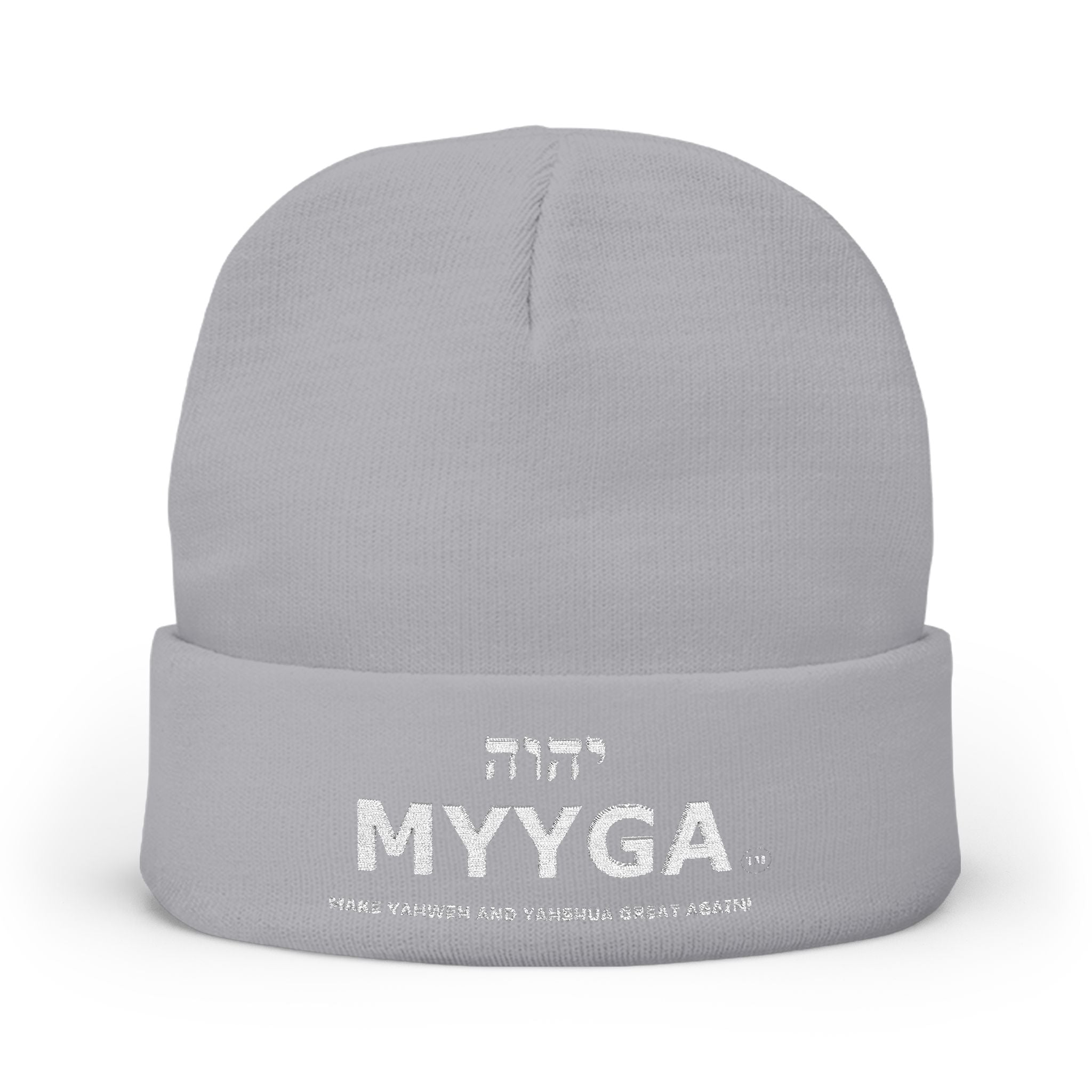 MYYGA - Make Yahweh And Yahshua Great Again - Embroidered Knit Beanie | Distressed Hebrew Accent