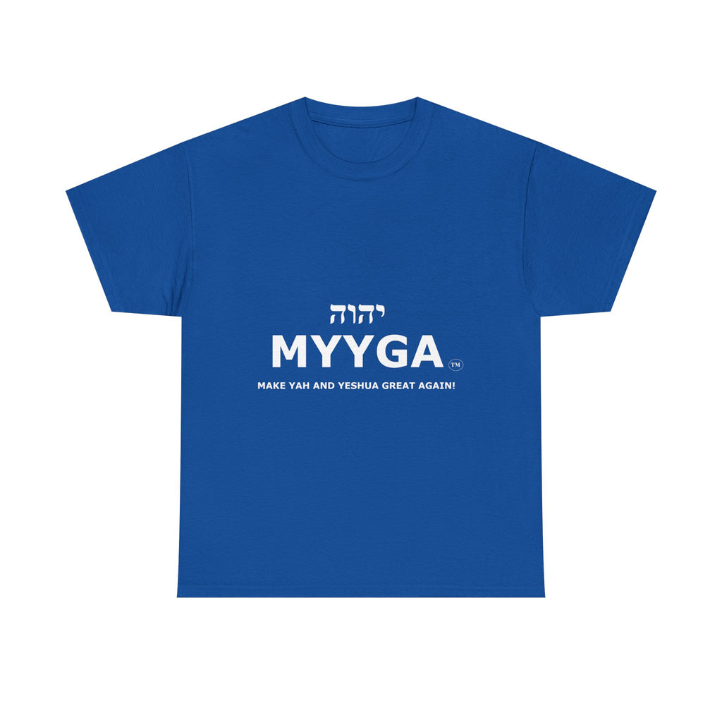 MYYGA - Make Yah And Yahshua Great Again - logo tee | Hebrew lettering graphic shirt