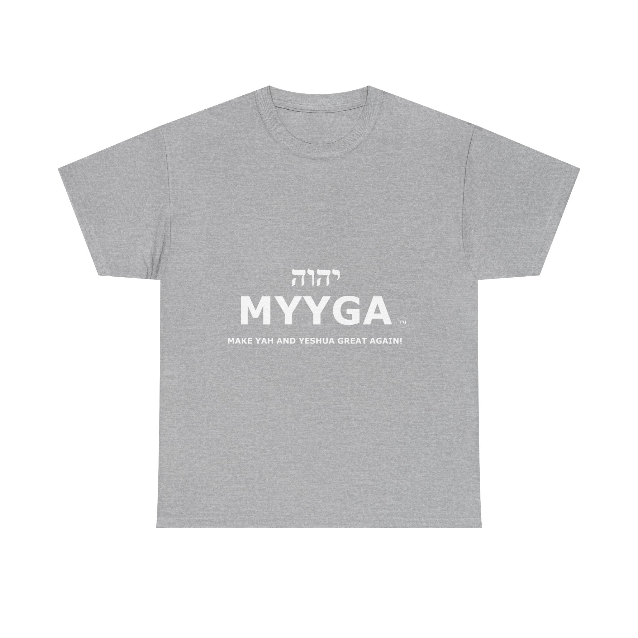 MYYGA - Make Yah And Yahshua Great Again - logo tee | Hebrew lettering graphic shirt