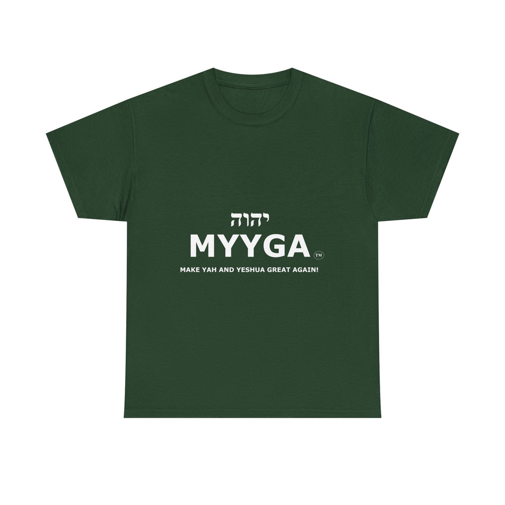 MYYGA - Make Yah And Yahshua Great Again - logo tee | Hebrew lettering graphic shirt