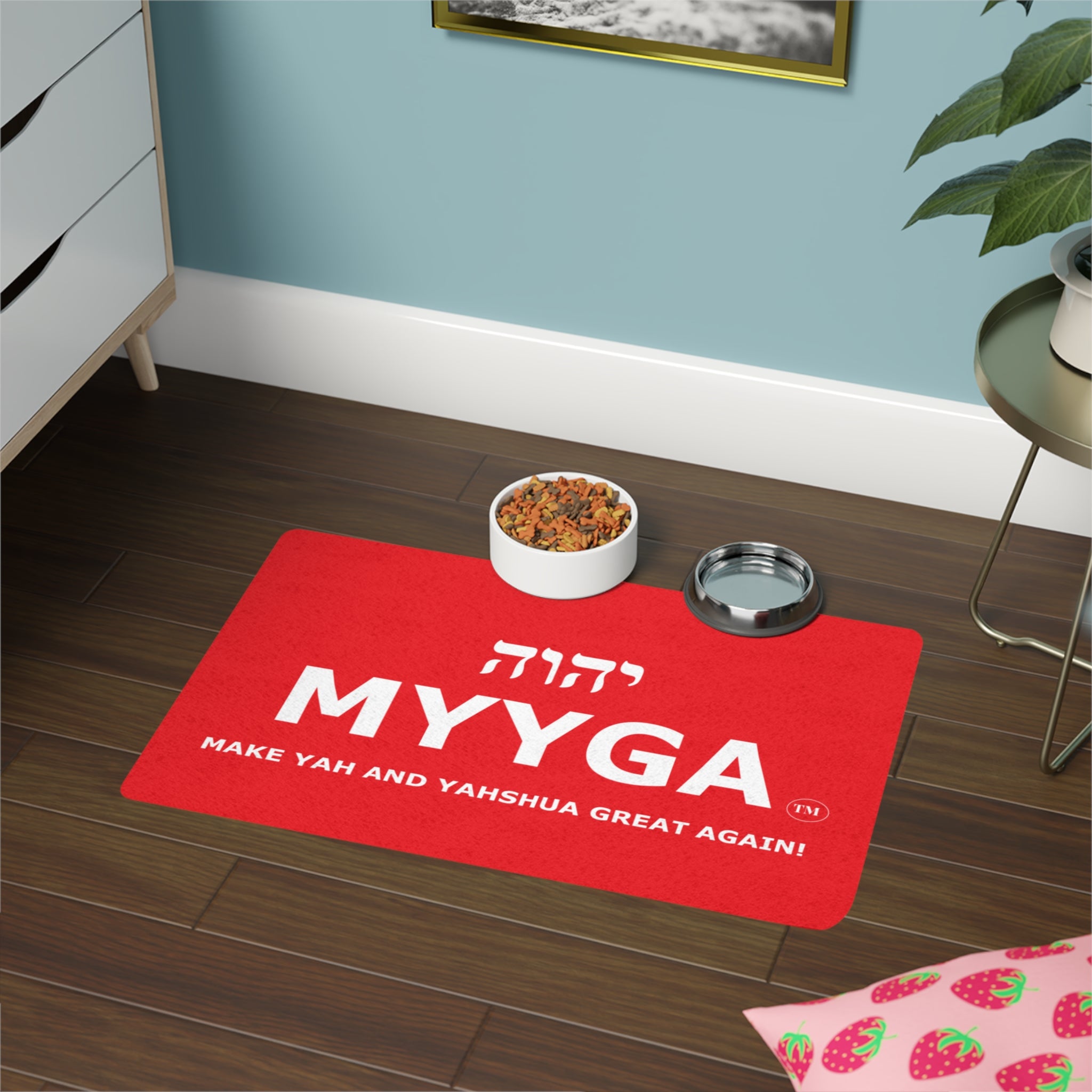 MYYGA - Make Yah And Yeshua Great Again - logo pet food mat | Make Yahweh and Yeshua Great Again placemat