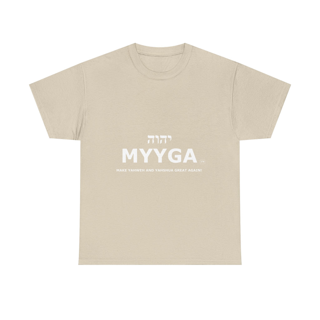 MYYGA - Make Yahweh And Yahshua Great Again - logo tee | Hebrew lettering graphic shirt
