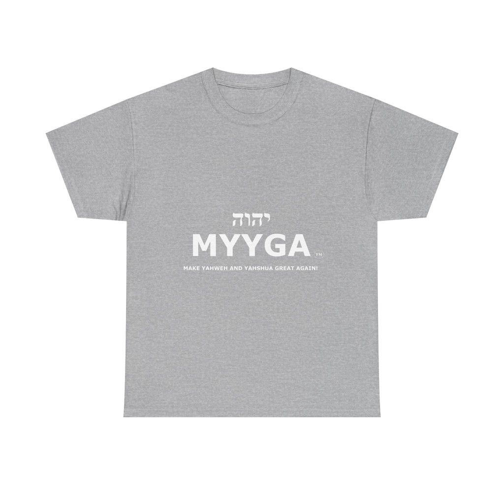 MYYGA - Make Yahweh And Yahshua Great Again - logo tee | Hebrew lettering graphic shirt