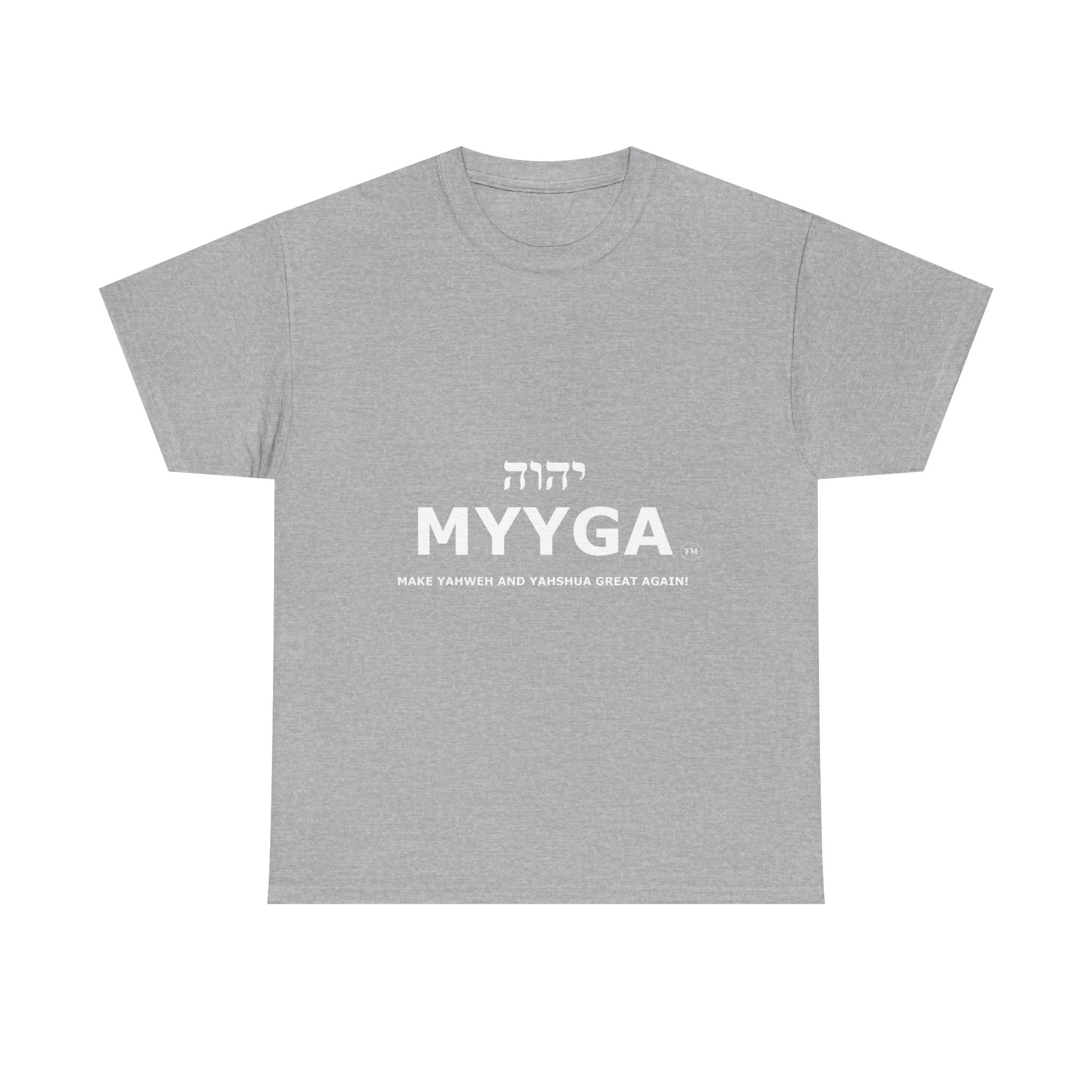 MYYGA - Make Yahweh And Yahshua Great Again - logo tee | Hebrew lettering graphic shirt
