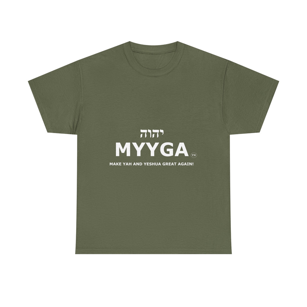 MYYGA - Make Yah And Yahshua Great Again - logo tee | Hebrew lettering graphic shirt