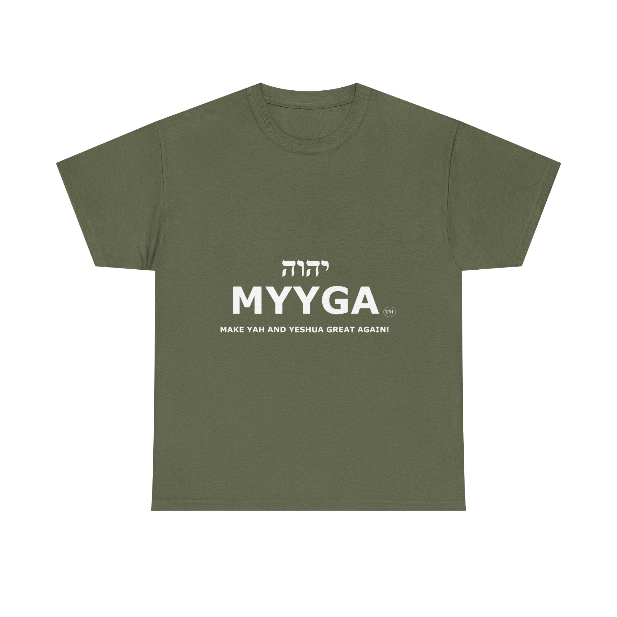 MYYGA - Make Yah And Yahshua Great Again - logo tee | Hebrew lettering graphic shirt