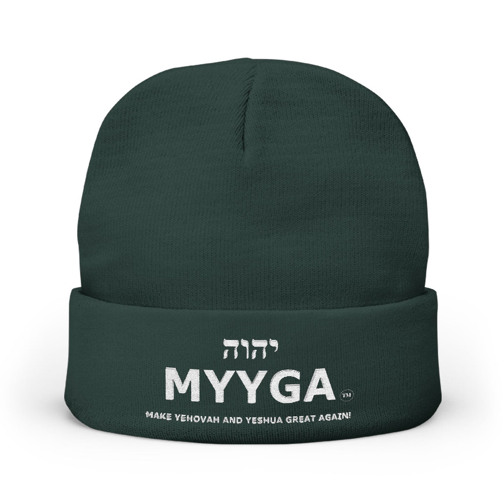 MYYGA - Make Yehovah And Yeshua Great Again - Embroidered Knit Beanie | Distressed Hebrew Accent