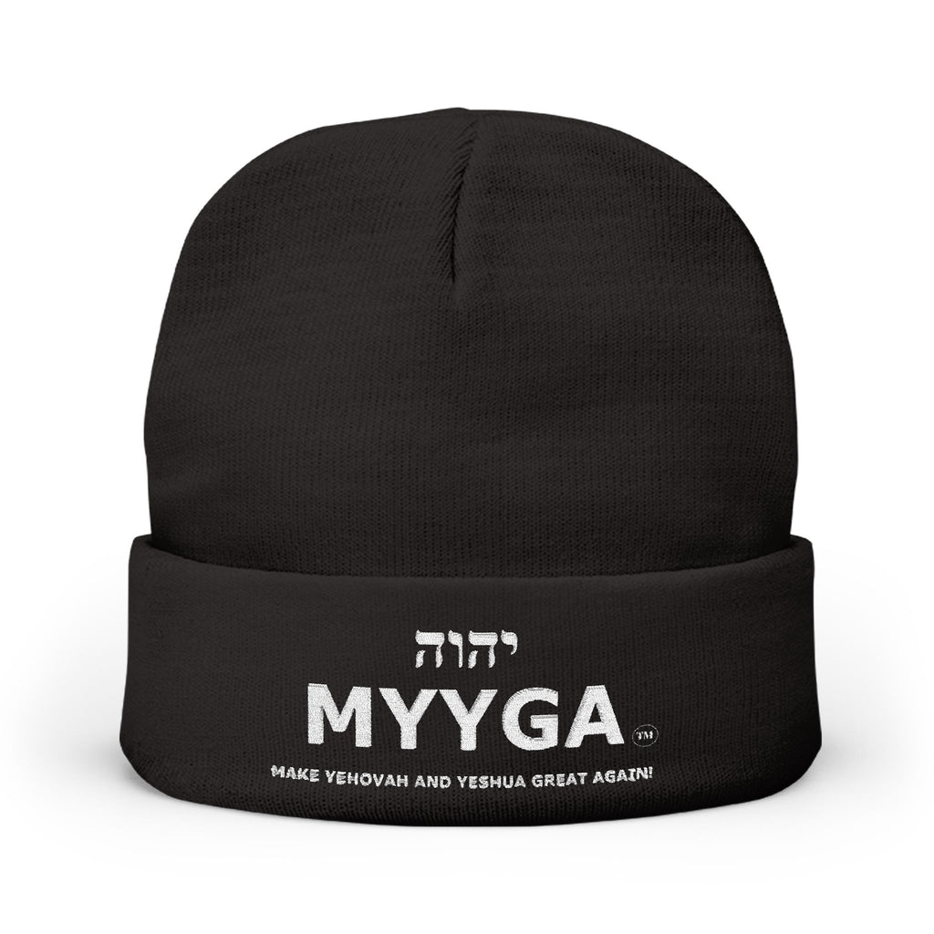 MYYGA - Make Yehovah And Yeshua Great Again - Embroidered Knit Beanie | Distressed Hebrew Accent