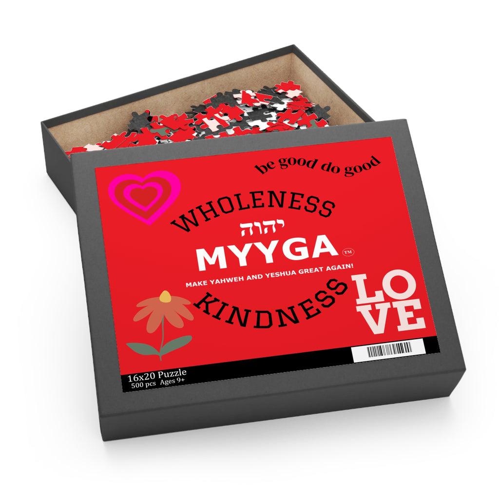 MYYGA - Make Yahweh And Yeshua Great Again - Puzzle | red logo Hebrew text, jigsaw