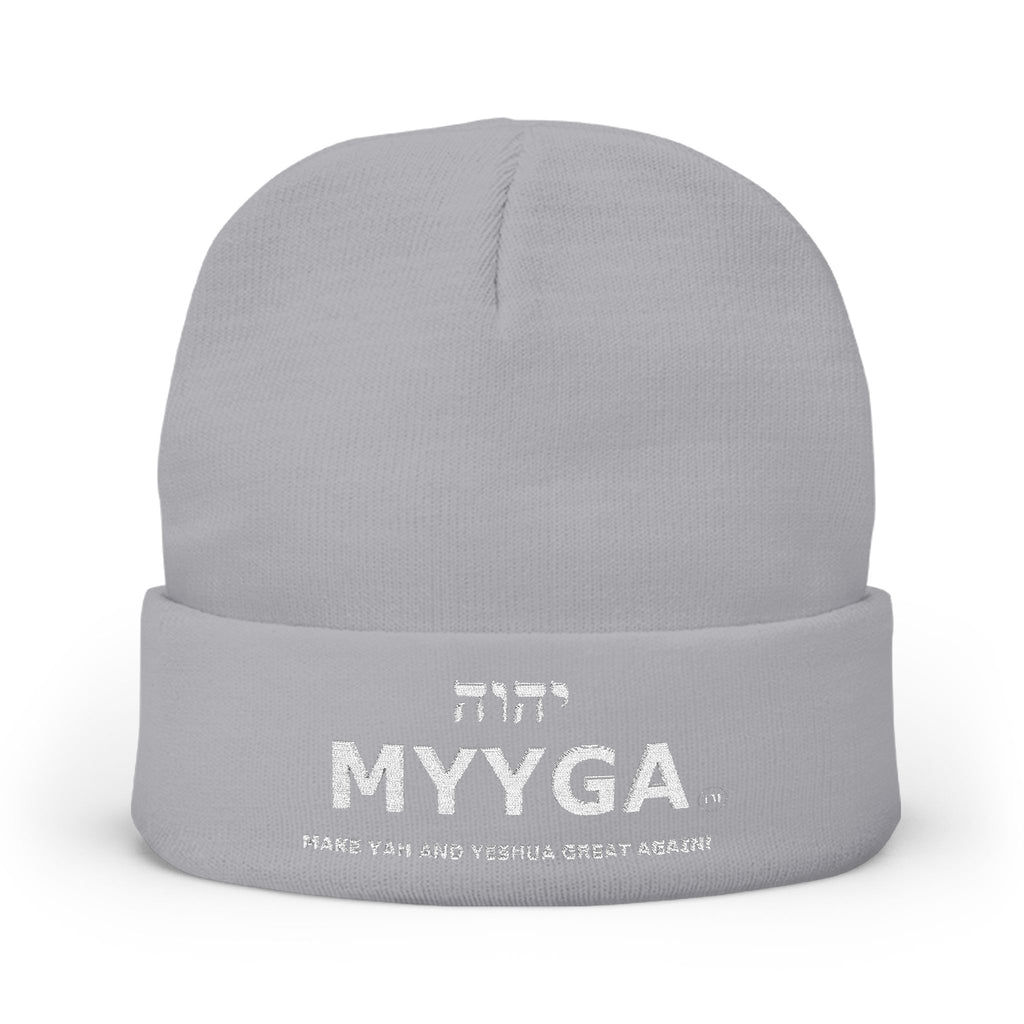MYYGA - Make Yah And Yahshua Great Again - Embroidered Knit Beanie | Distressed Hebrew Accent