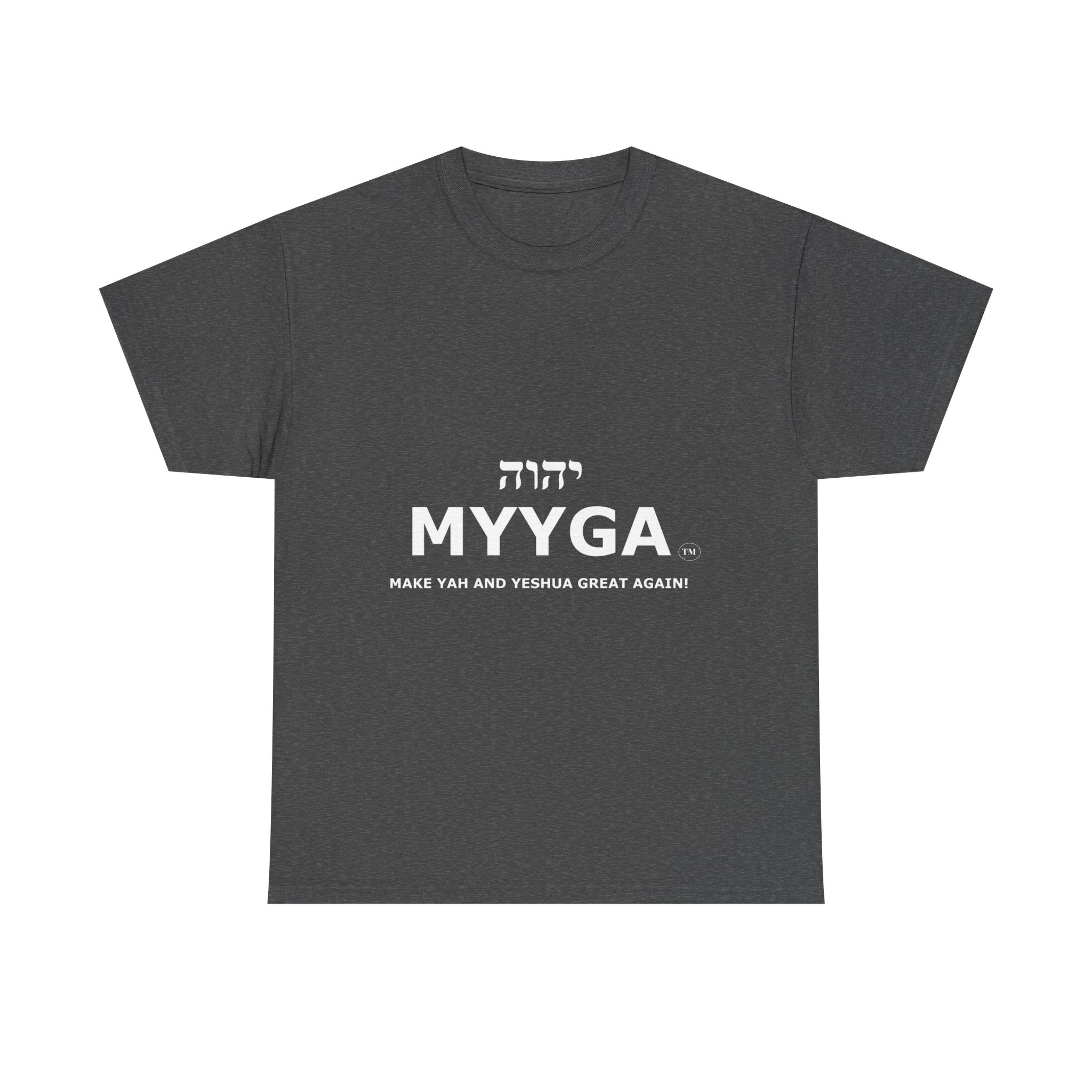 MYYGA - Make Yah And Yahshua Great Again - logo tee | Hebrew lettering graphic shirt