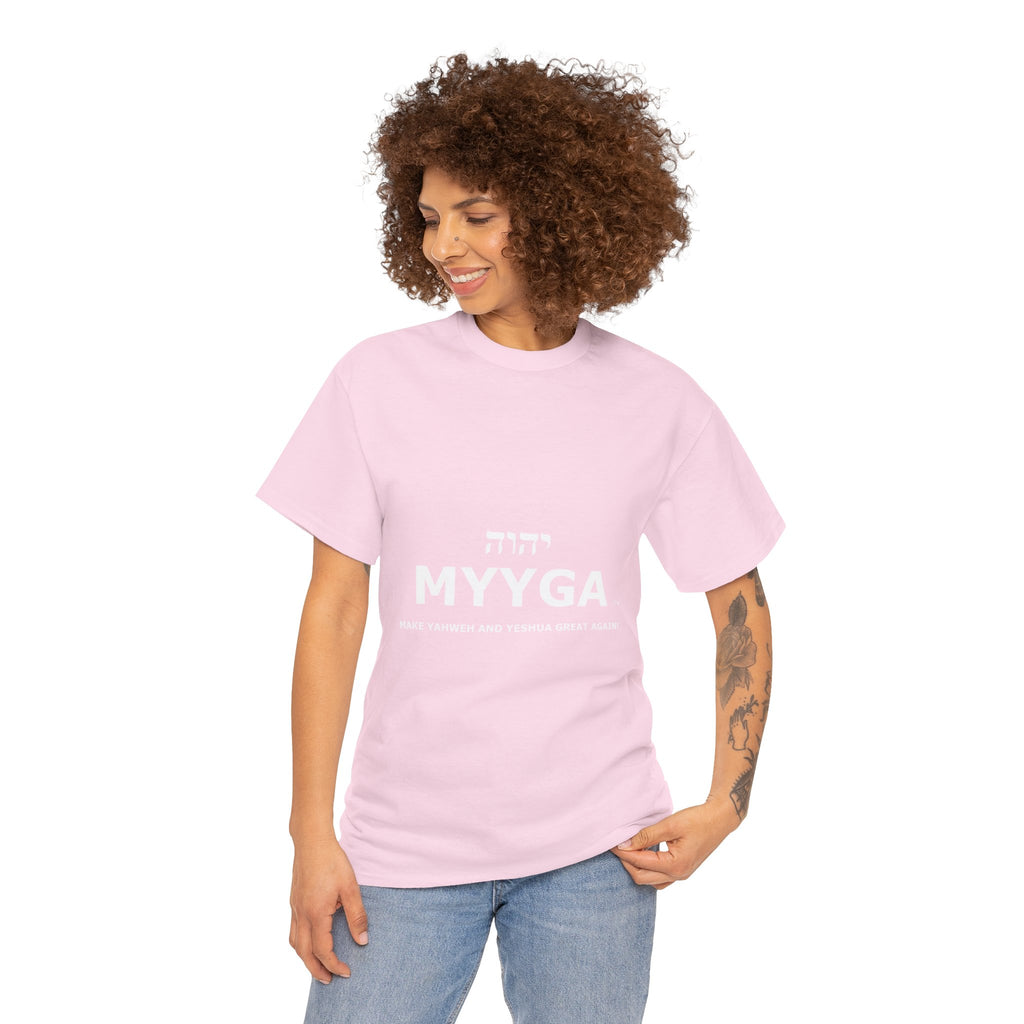 MYYGA - Make Yahweh And Yeshua Great Again - logo tee | Hebrew lettering graphic shirt