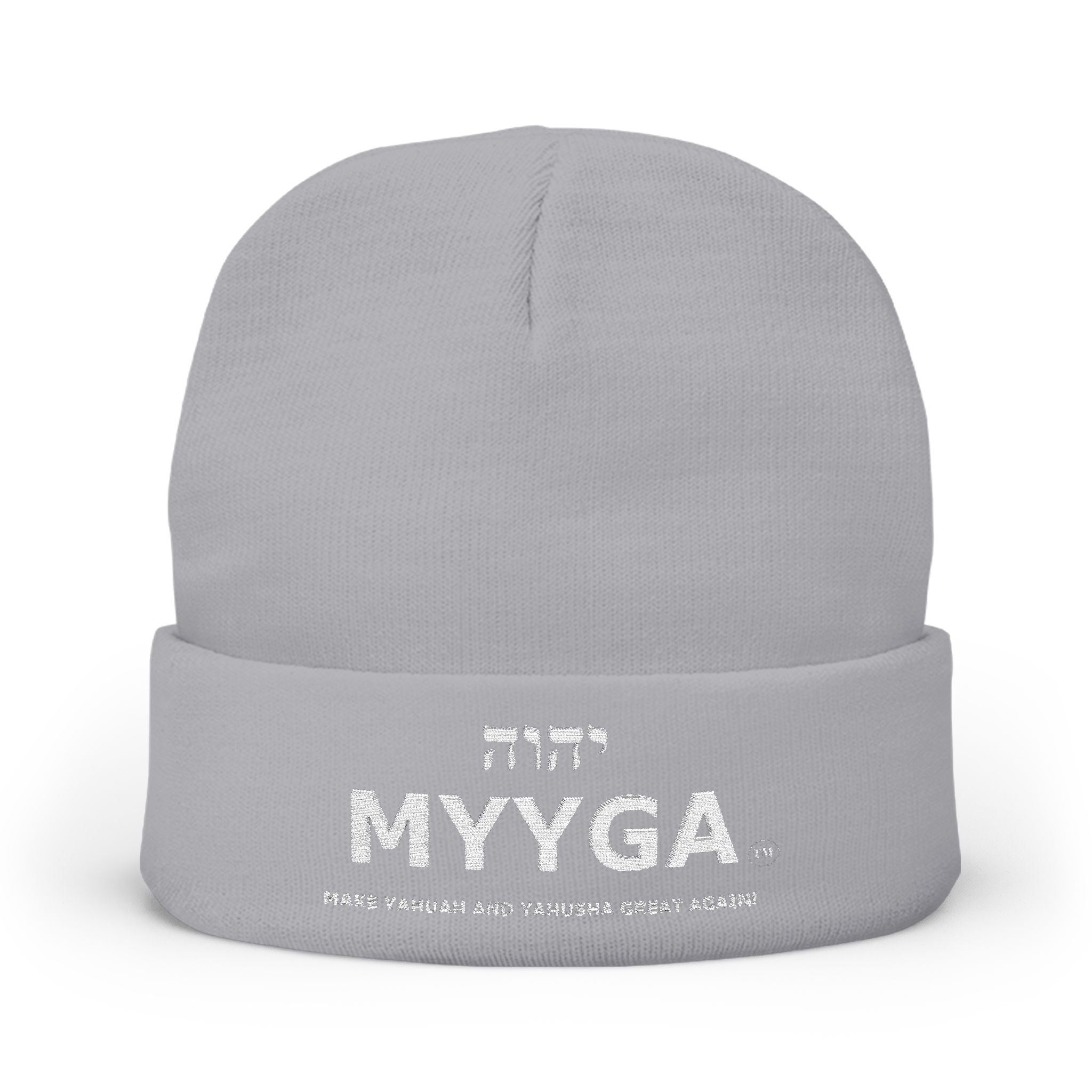 MYYGA - Make Yahuah And Yahusha Great Again - Embroidered Knit Beanie | Distressed Hebrew Accent