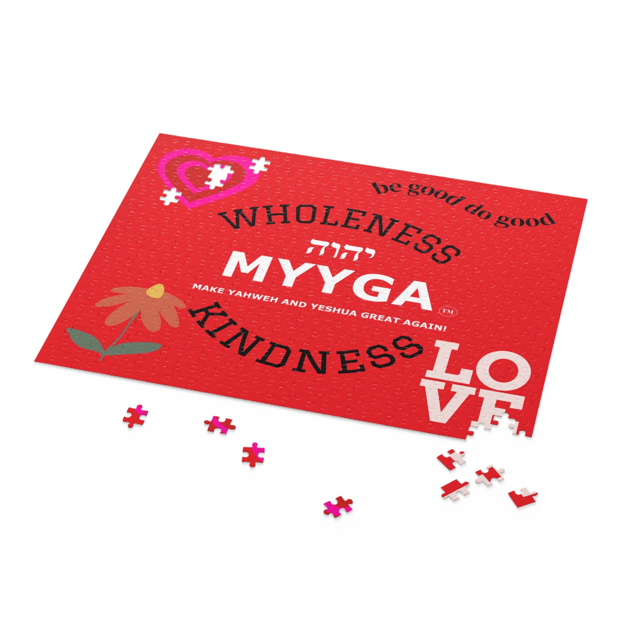MYYGA - Make Yahweh And Yeshua Great Again - Puzzle | red logo Hebrew text, jigsaw