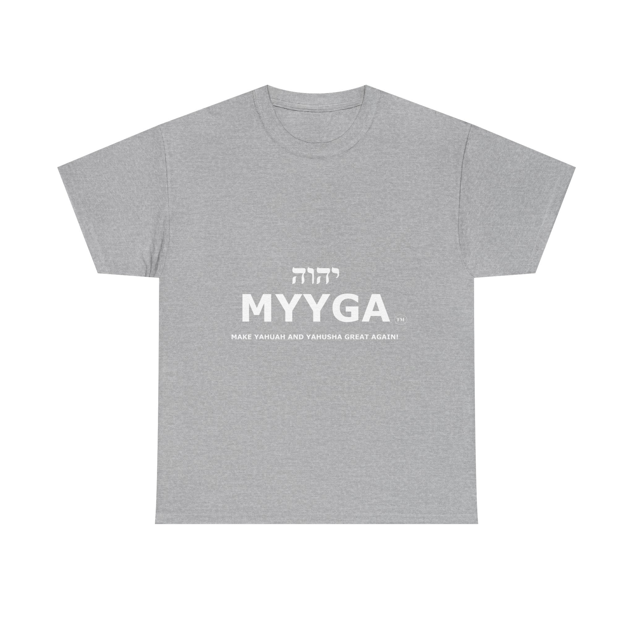 MYYGA - Make Yahuah And Yahusha Great Again - logo tee | Hebrew lettering graphic shirt