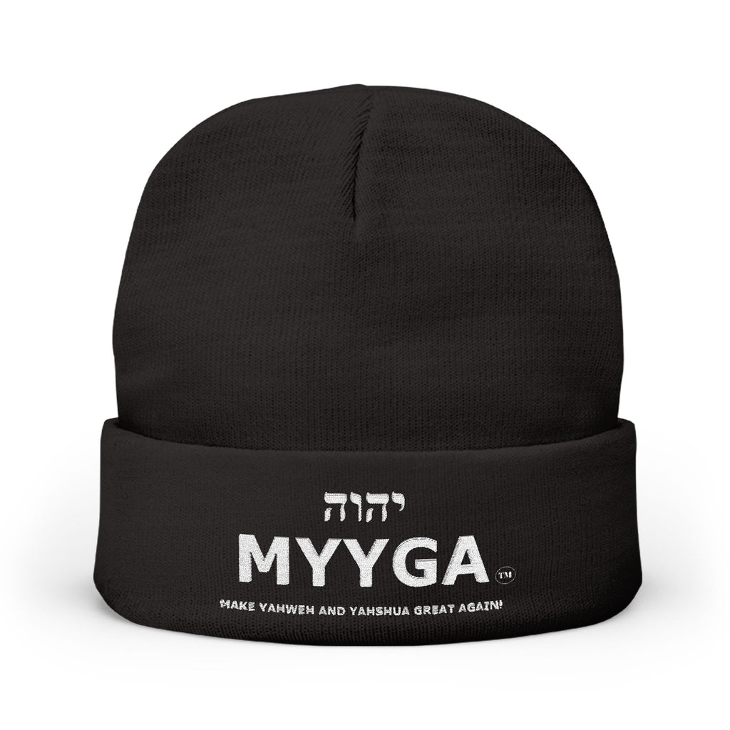 MYYGA - Make Yahweh And Yahshua Great Again - Embroidered Knit Beanie | Distressed Hebrew Accent