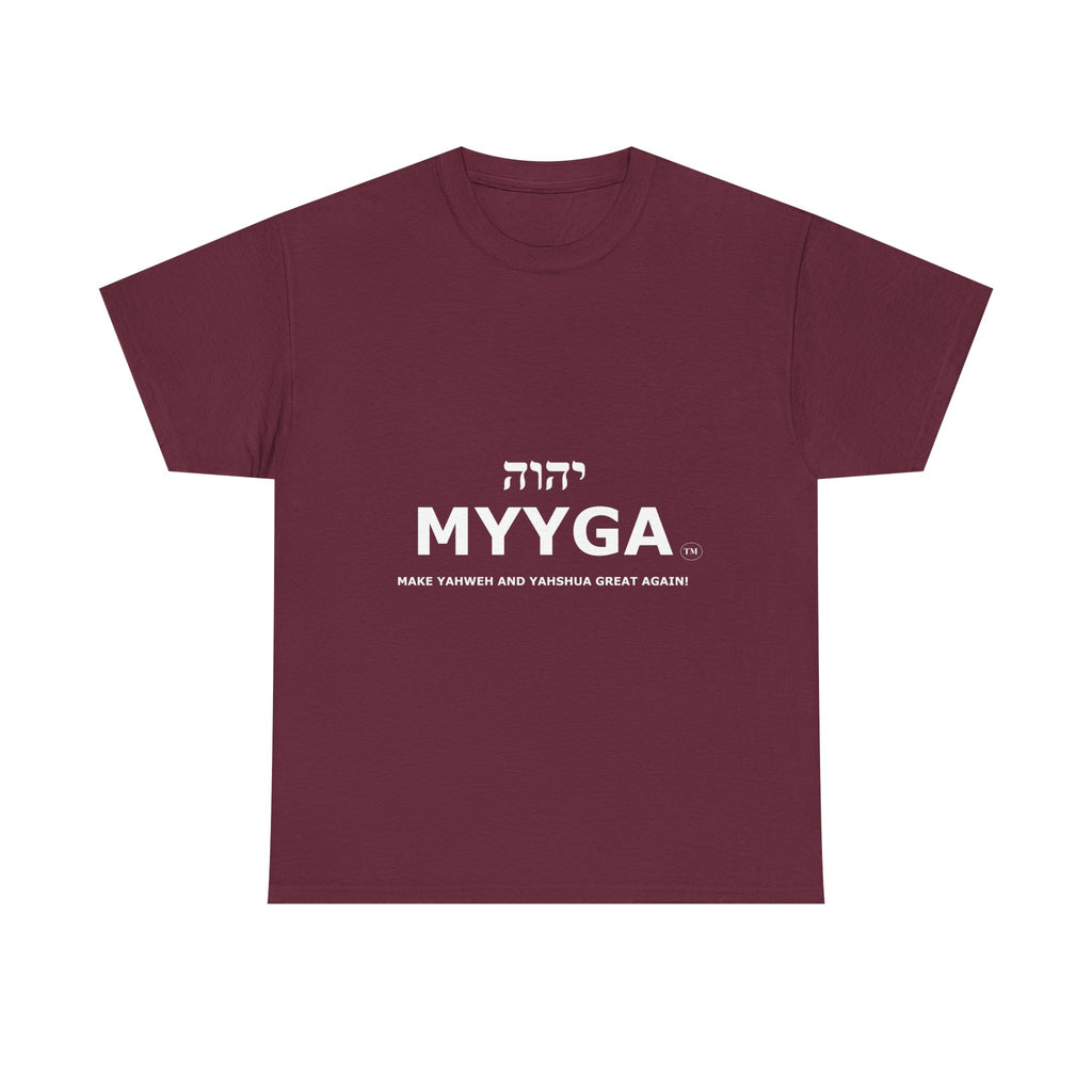 MYYGA - Make Yahweh And Yahshua Great Again - logo tee | Hebrew lettering graphic shirt