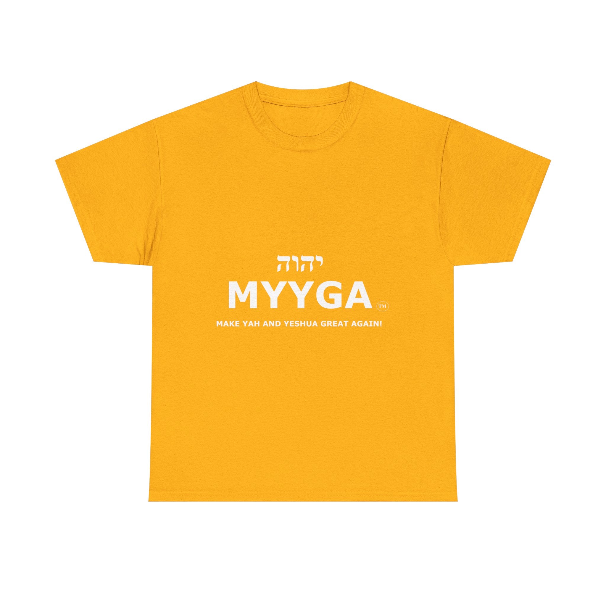 MYYGA - Make Yah And Yahshua Great Again - logo tee | Hebrew lettering graphic shirt