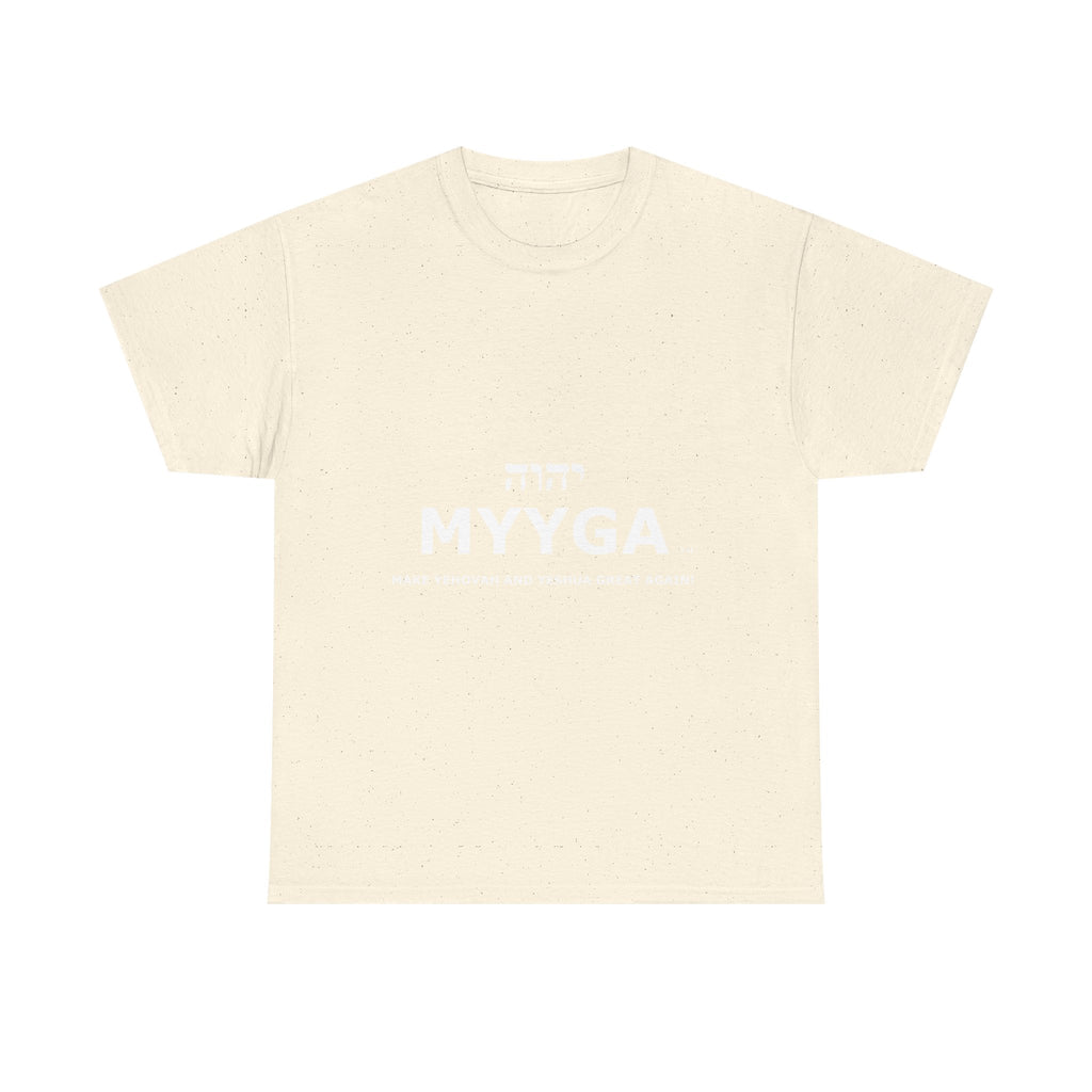 MYYGA - Make Yehovah And Yeshua Great Again - logo tee | Hebrew lettering graphic shirt