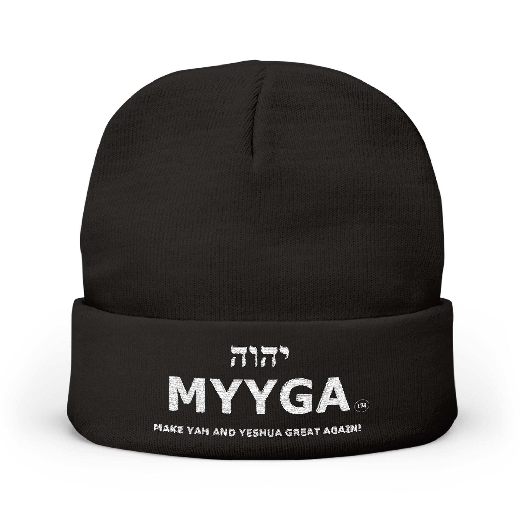 MYYGA - Make Yah And Yahshua Great Again - Embroidered Knit Beanie | Distressed Hebrew Accent