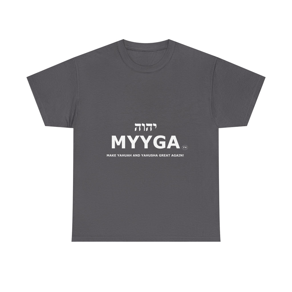 MYYGA - Make Yahuah And Yahusha Great Again - logo tee | Hebrew lettering graphic shirt