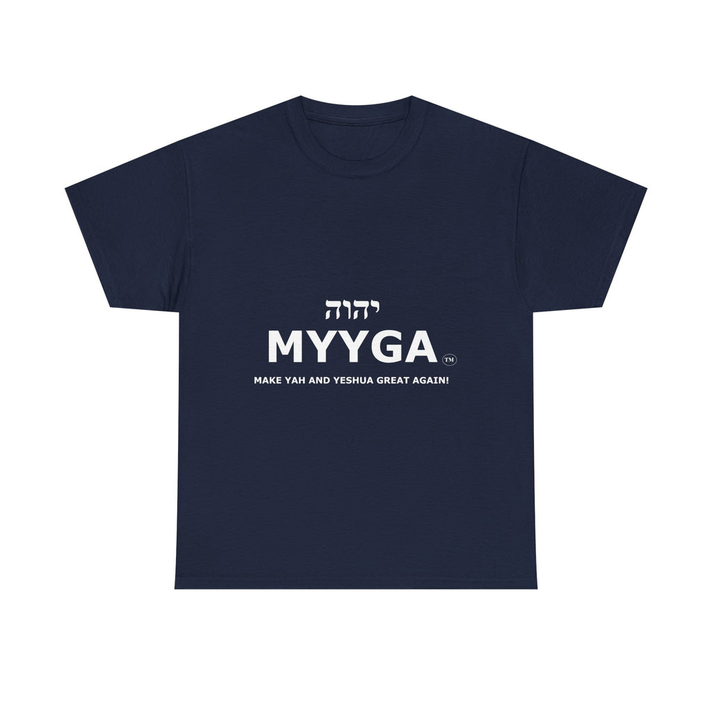 MYYGA - Make Yah And Yahshua Great Again - logo tee | Hebrew lettering graphic shirt