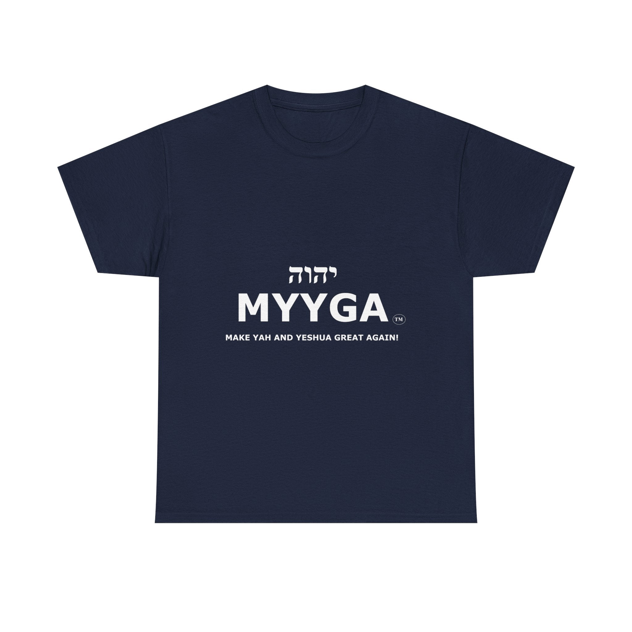 MYYGA - Make Yah And Yahshua Great Again - logo tee | Hebrew lettering graphic shirt