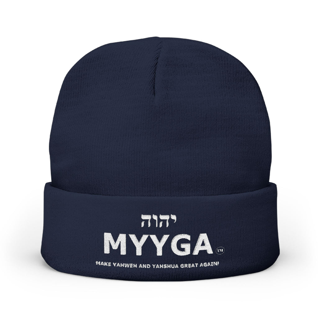 MYYGA - Make Yahweh And Yahshua Great Again - Embroidered Knit Beanie | Distressed Hebrew Accent