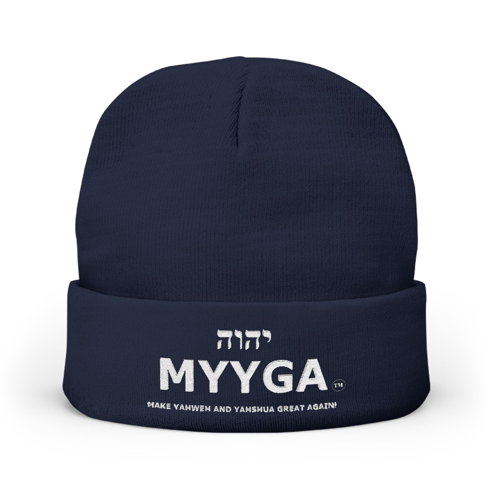MYYGA - Make Yahweh And Yahshua Great Again - Embroidered Knit Beanie | Distressed Hebrew Accent
