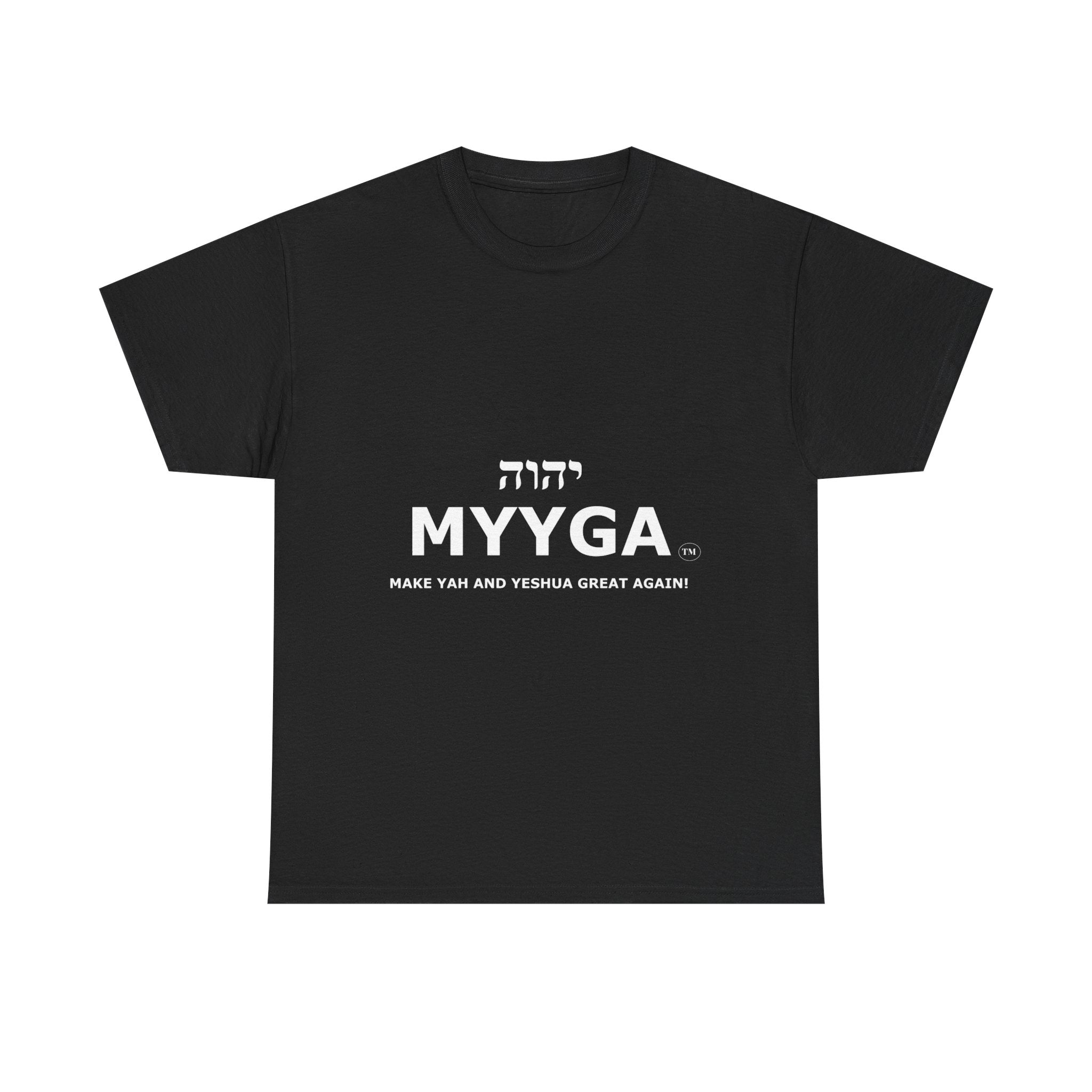 MYYGA - Make Yah And Yahshua Great Again - logo tee | Hebrew lettering graphic shirt