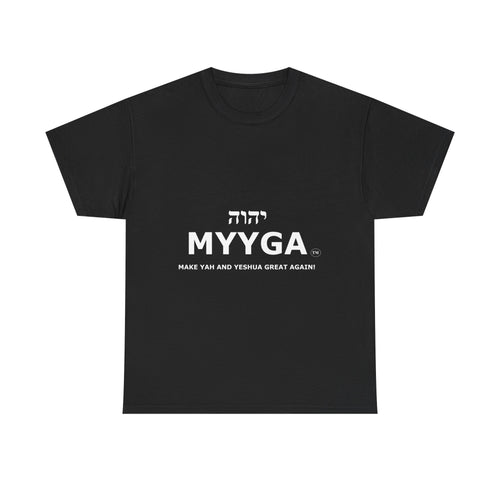 MYYGA - Make Yah And Yahshua Great Again - logo tee | Hebrew lettering graphic shirt