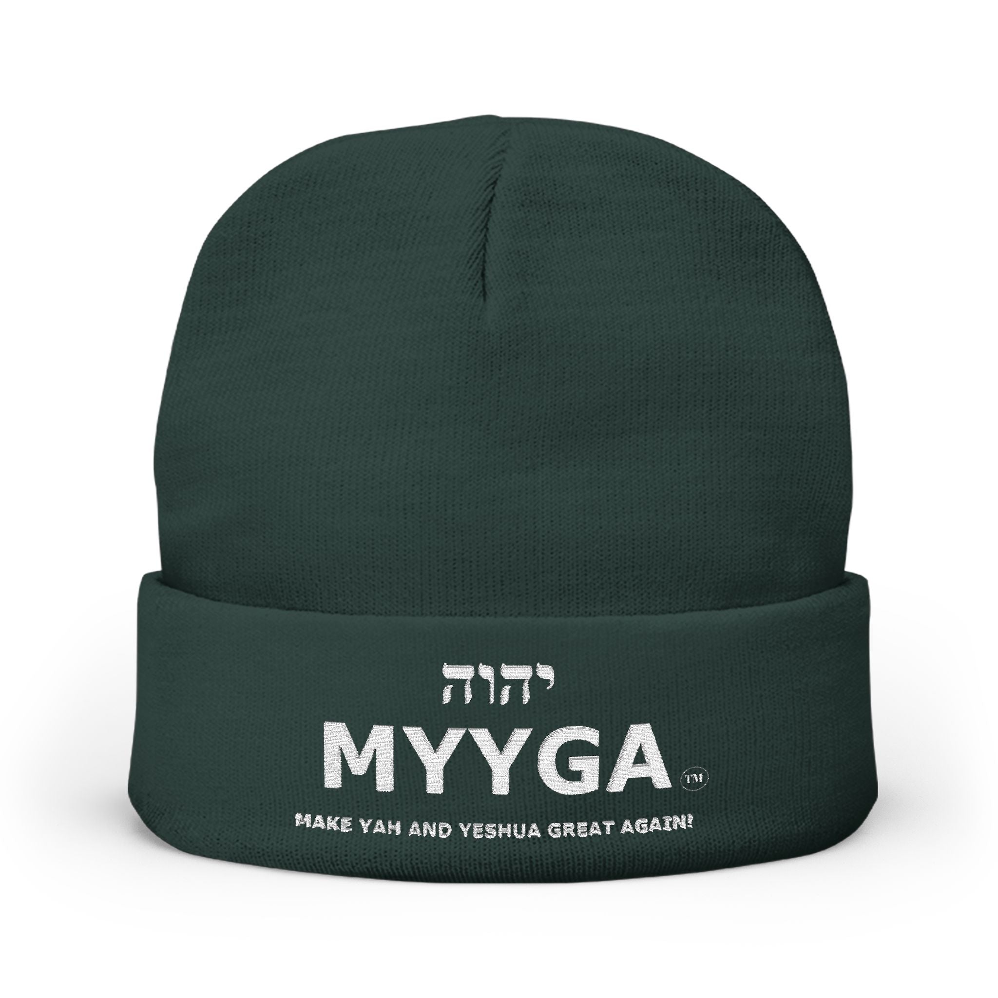 MYYGA - Make Yah And Yahshua Great Again - Embroidered Knit Beanie | Distressed Hebrew Accent