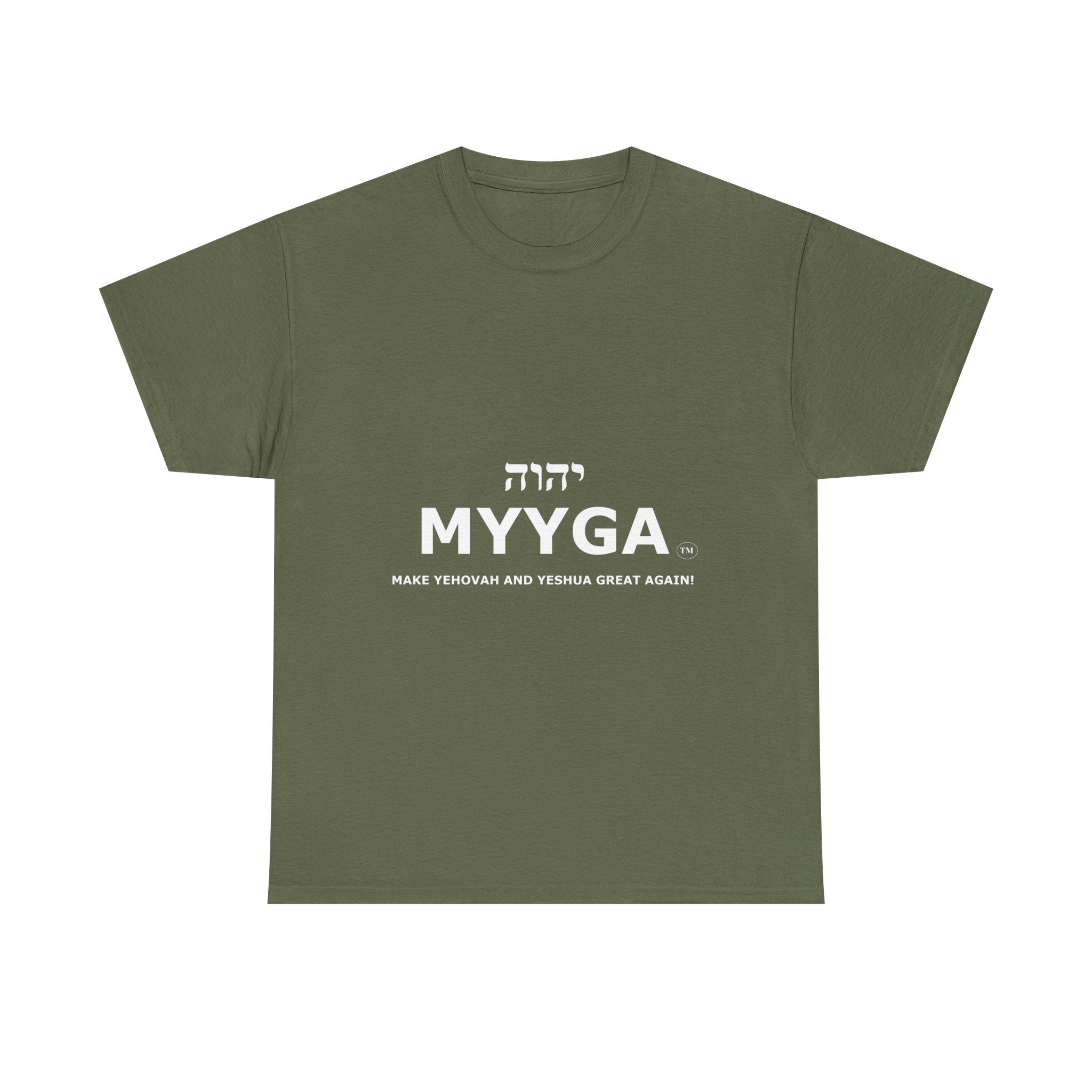 MYYGA - Make Yehovah And Yeshua Great Again - logo tee | Hebrew lettering graphic shirt