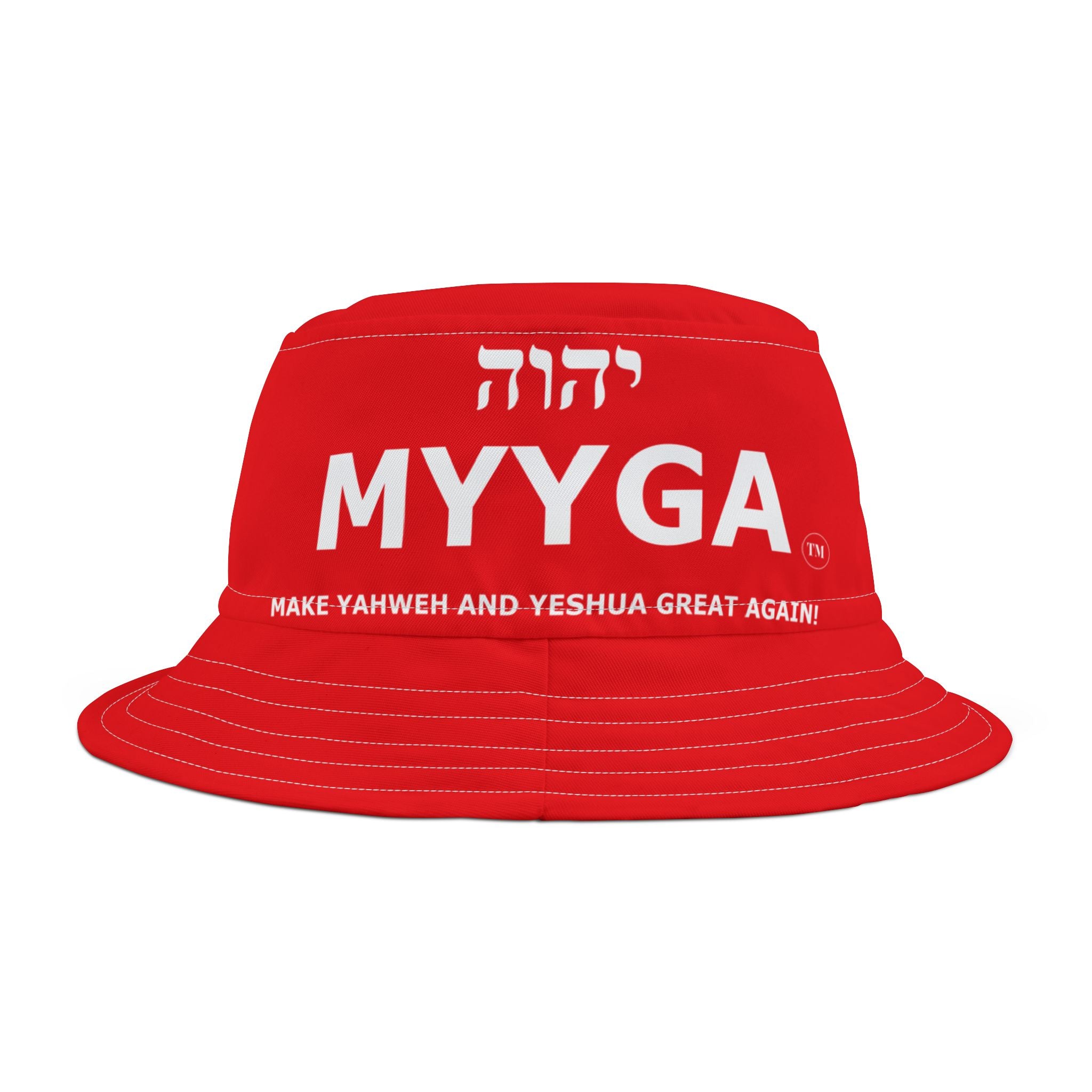 MYYGA - Make Yahweh And Yeshua Great Again - Solid Red Bucket Hat | All-Over Print Bucket Hat