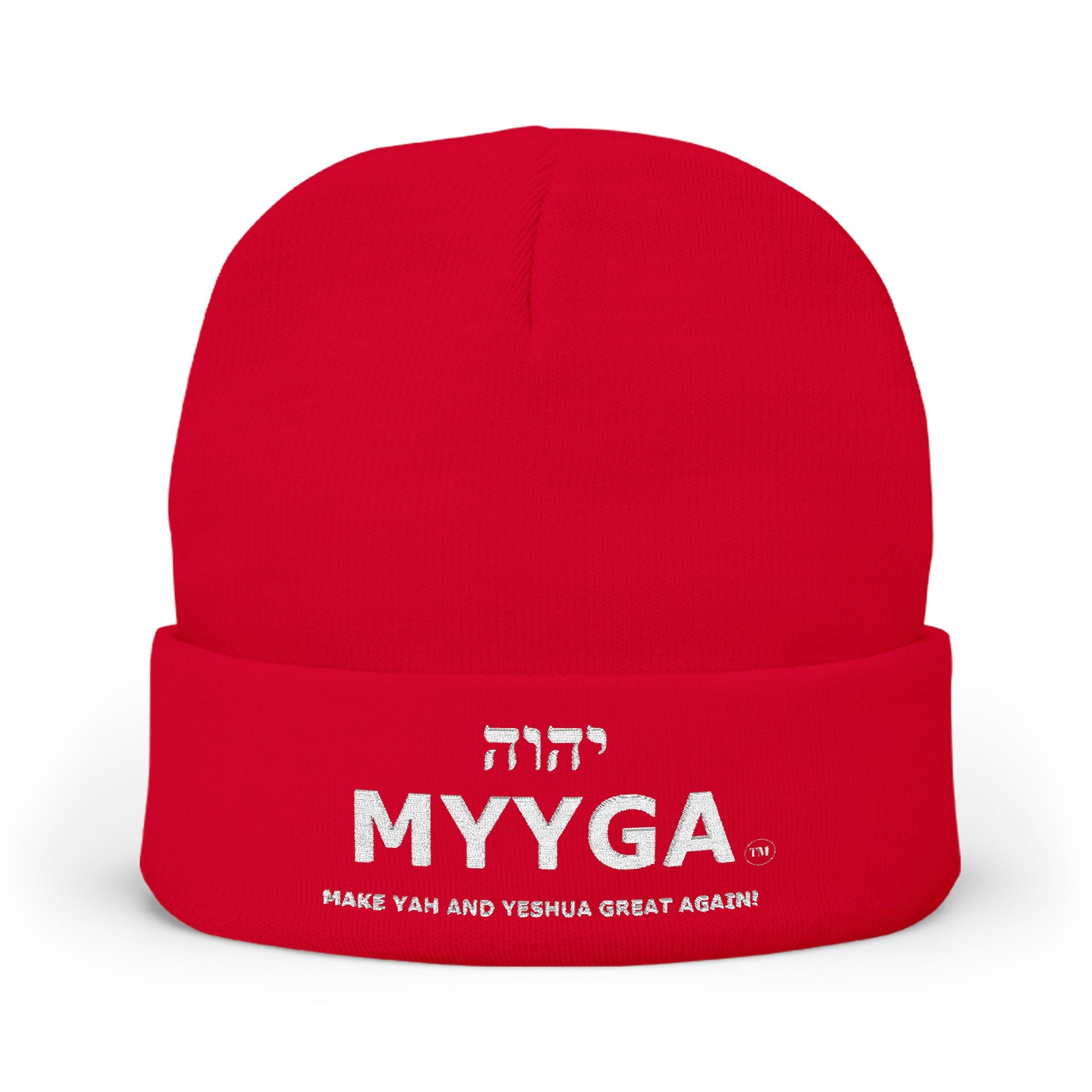 MYYGA - Make Yah And Yahshua Great Again - Embroidered Knit Beanie | Distressed Hebrew Accent