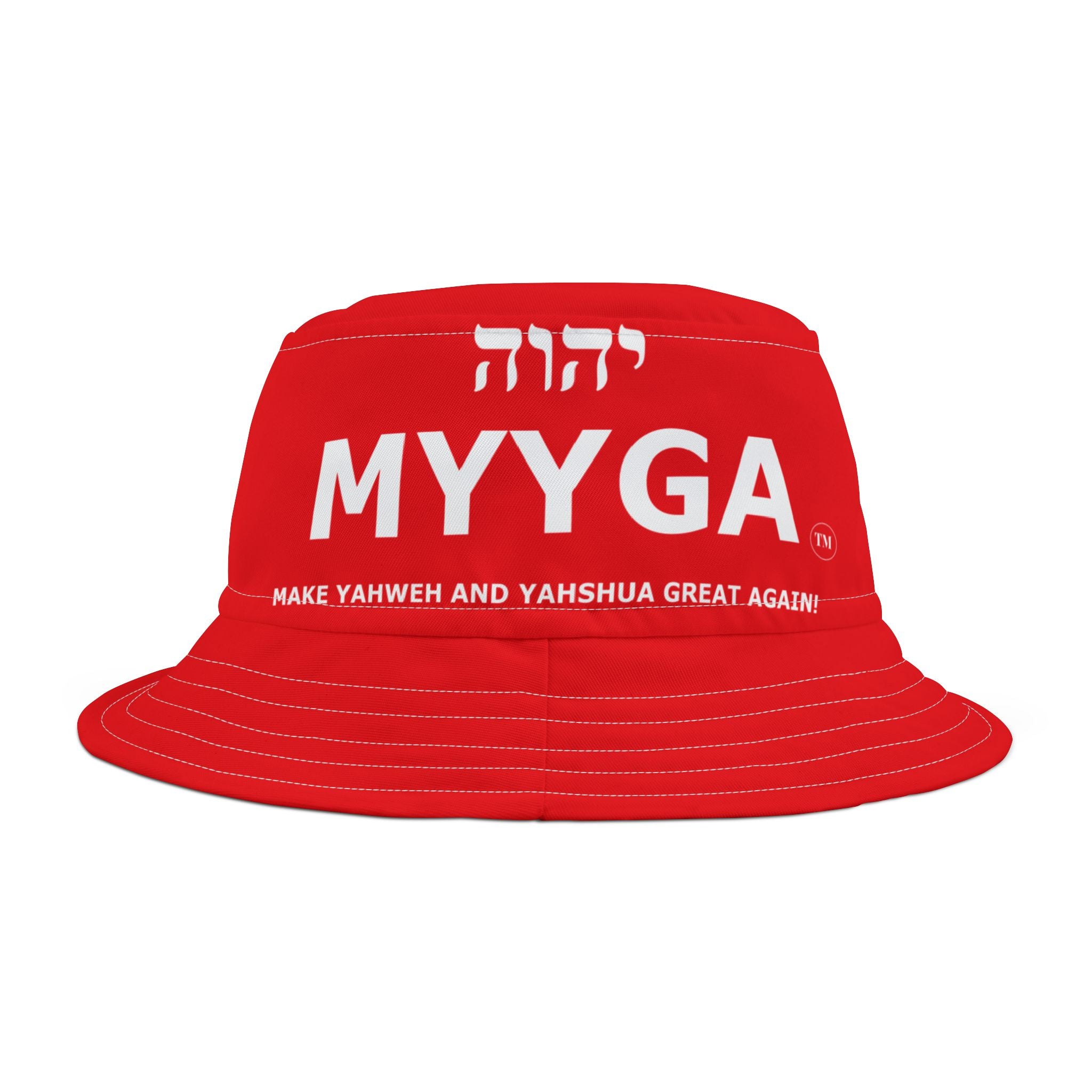 MYYGA - Make Yahweh And Yahshua Great Again - Solid Red Bucket Hat | All-Over Print Bucket Hat
