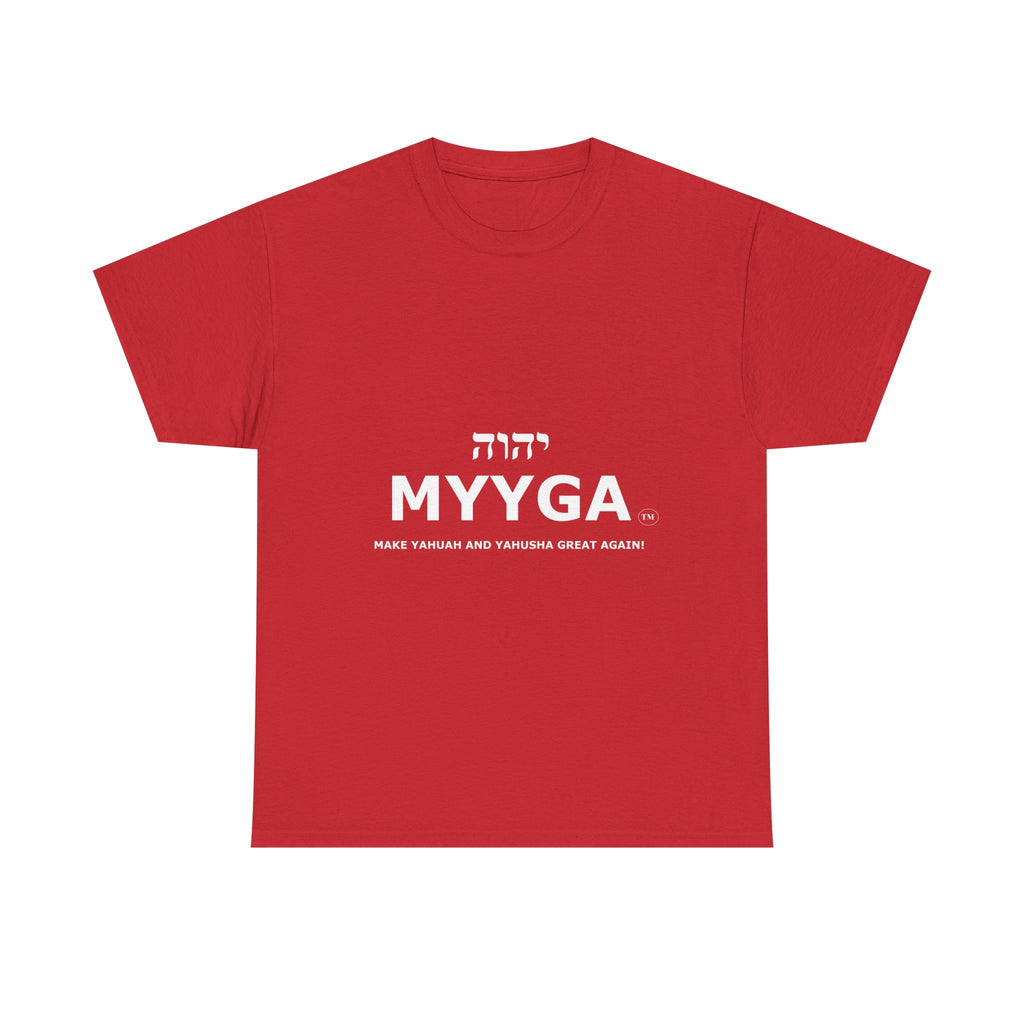 MYYGA - Make Yahuah And Yahusha Great Again - logo tee | Hebrew lettering graphic shirt